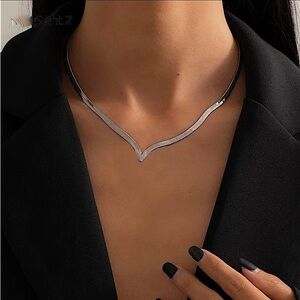 V Shaped Sterling Silver Snake Herringbone Flat Necklace